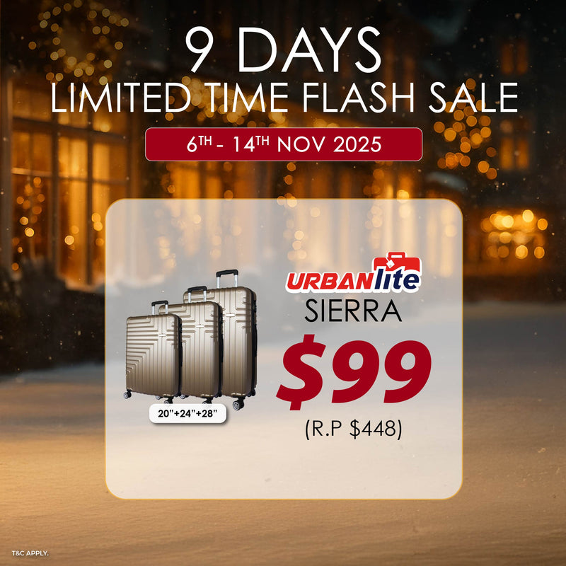 12.12 Flash Sale (6–14 Dec): $99 URBANlite Sierra 20”+24”+28” Luggage Set — 8-wheel spinner, anti-scratch, hard case!