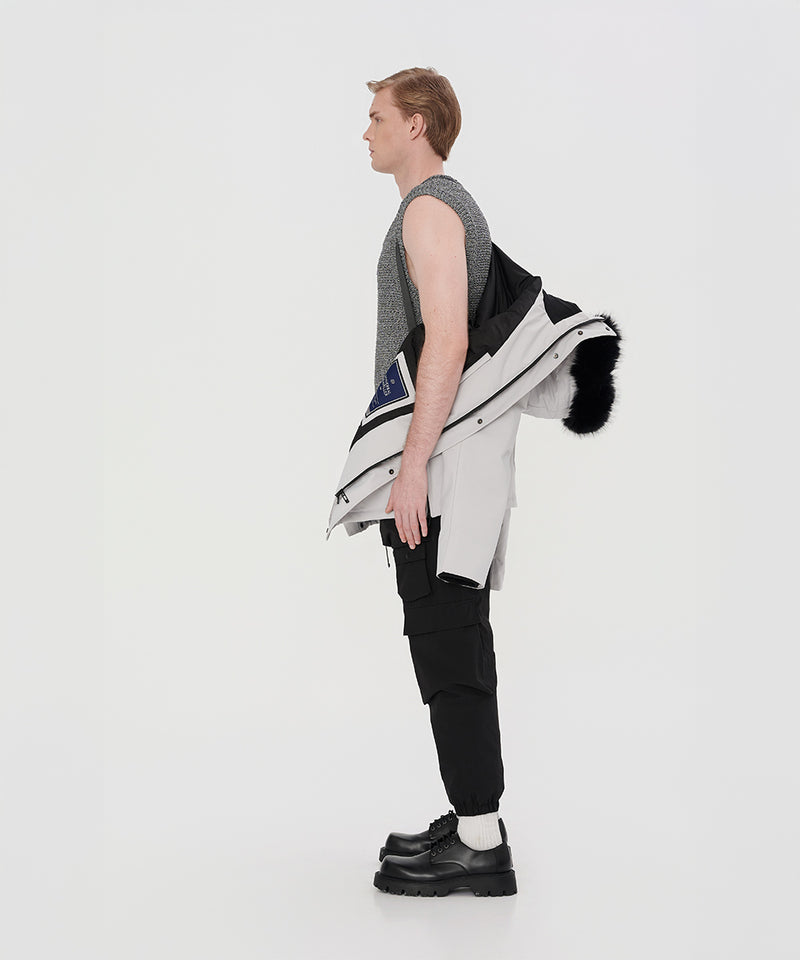 MID-LENGTH DOWN JACKET WITH FUR-LINED HOOD