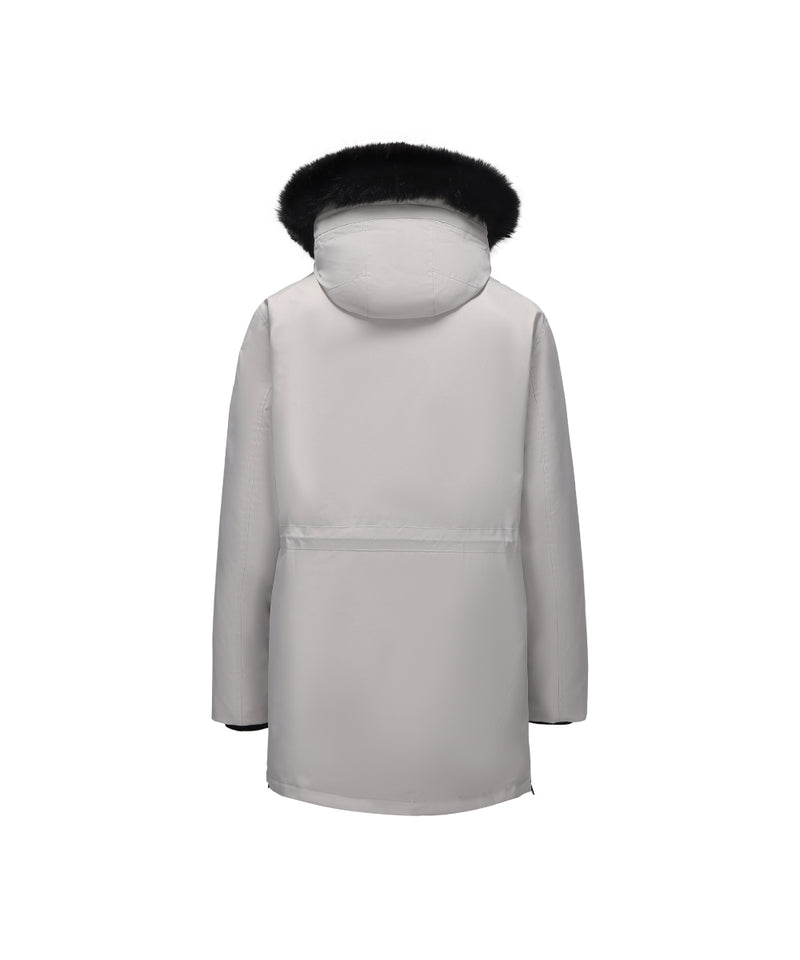 MID-LENGTH DOWN JACKET WITH FUR-LINED HOOD