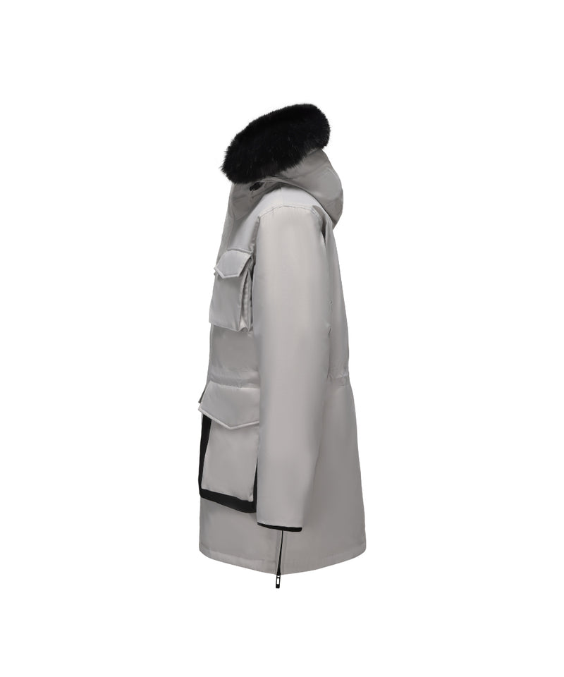 MID-LENGTH DOWN JACKET WITH FUR-LINED HOOD