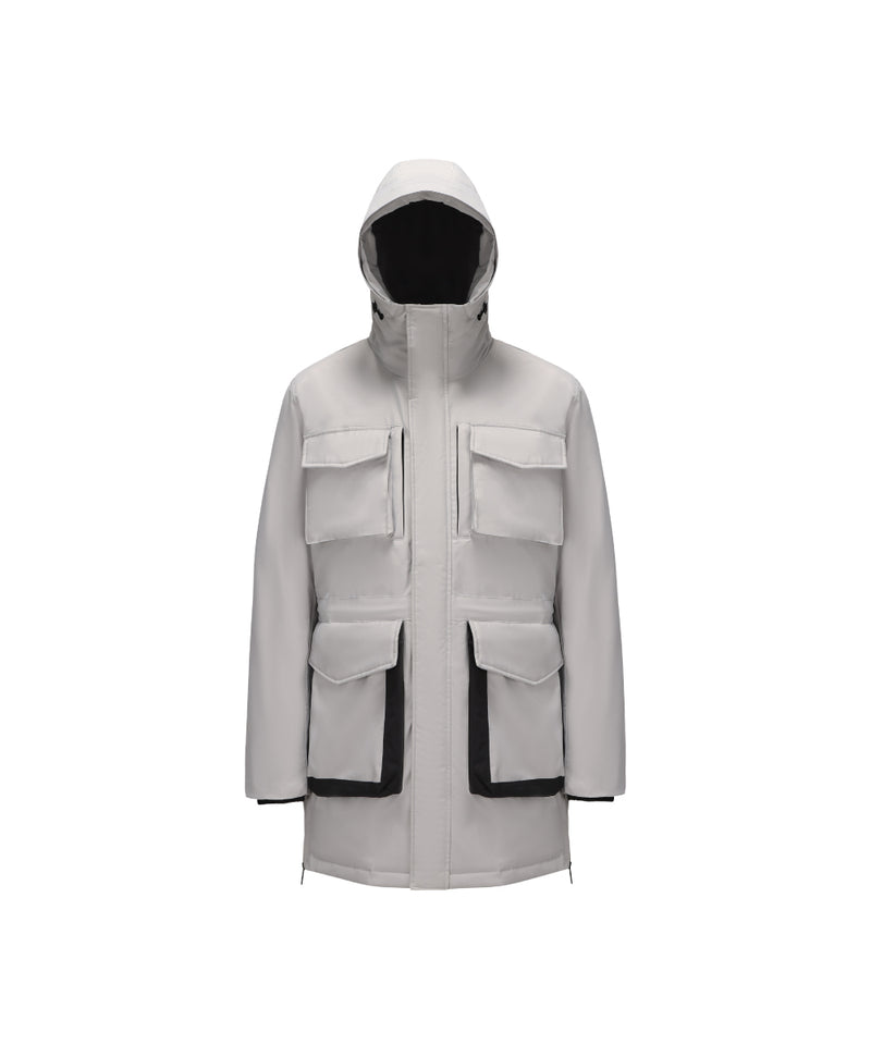 MID-LENGTH DOWN JACKET WITH FUR-LINED HOOD