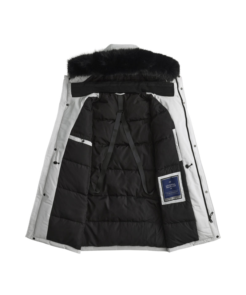 MID-LENGTH DOWN JACKET WITH FUR-LINED HOOD