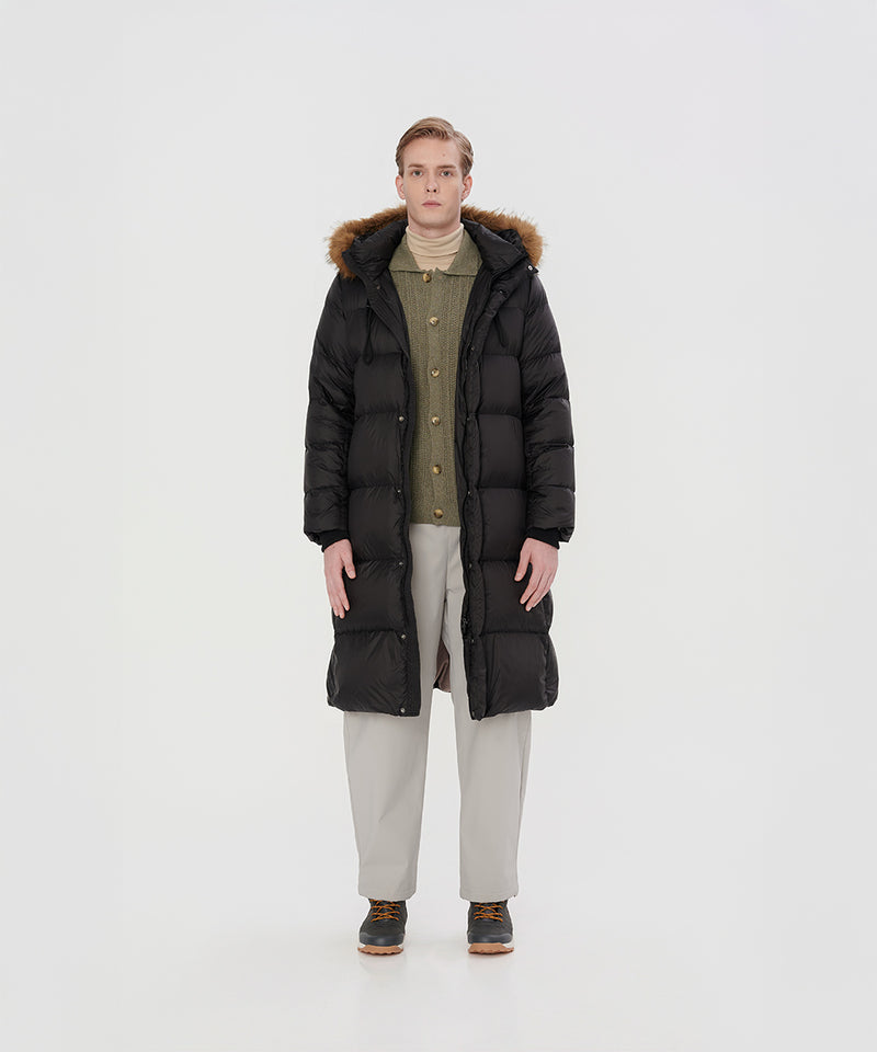 LONG DOWN JACKET WITH FUR-LINED HOOD