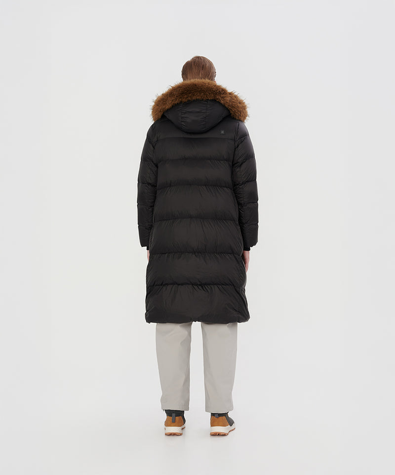 LONG DOWN JACKET WITH FUR-LINED HOOD