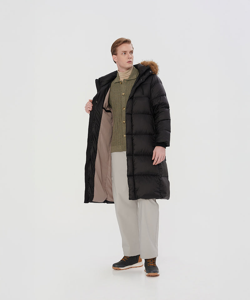 LONG DOWN JACKET WITH FUR-LINED HOOD