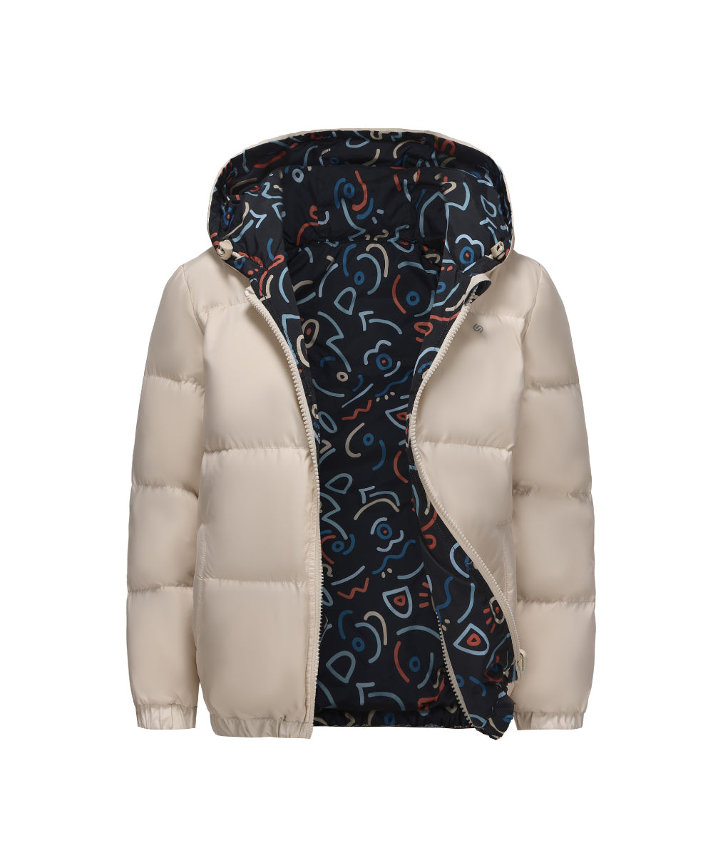 Boy Reversible Down Jacket With Alphabet Print - DJB 25185