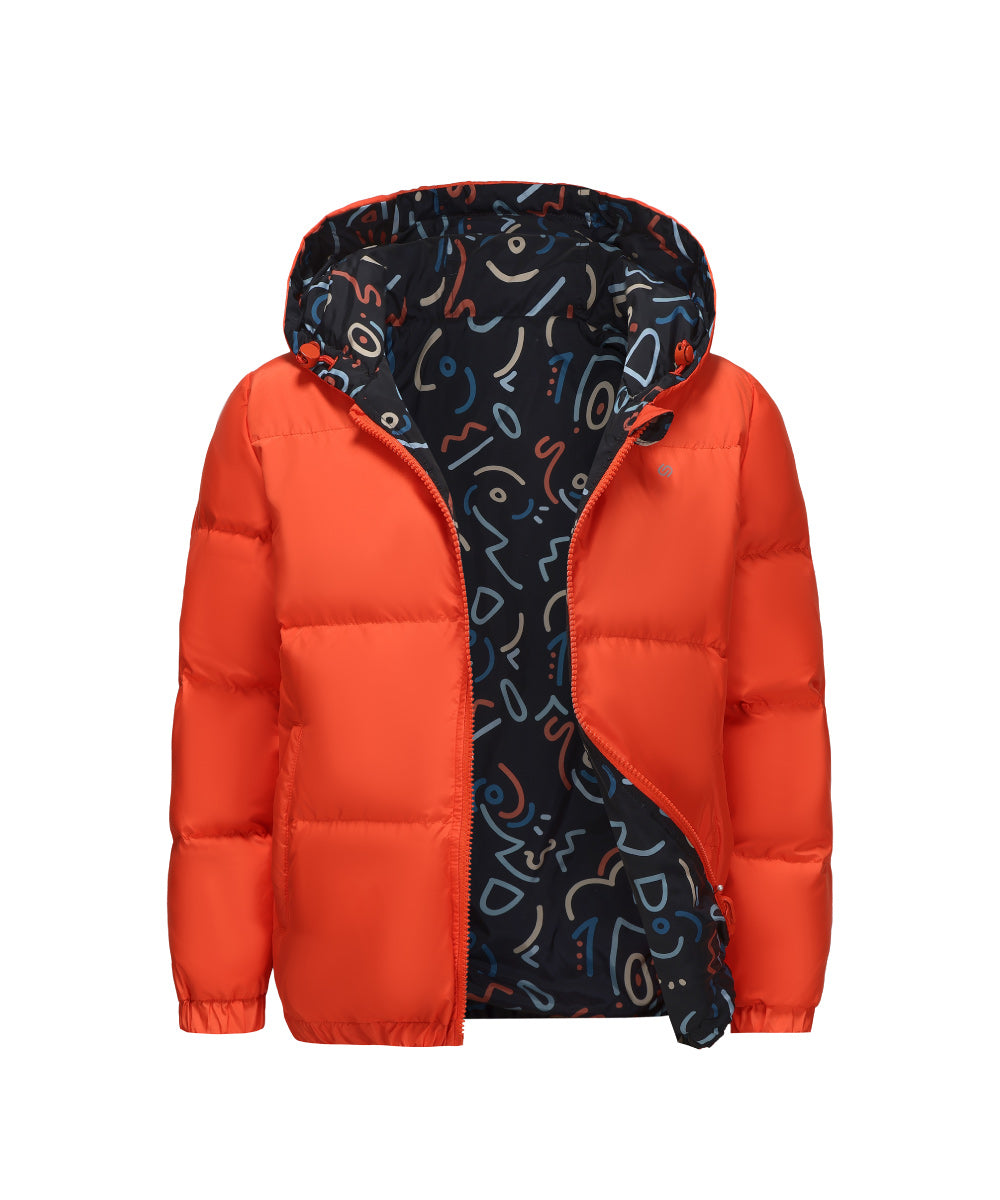 Boy Reversible Down Jacket With Alphabet Print - DJB 25185