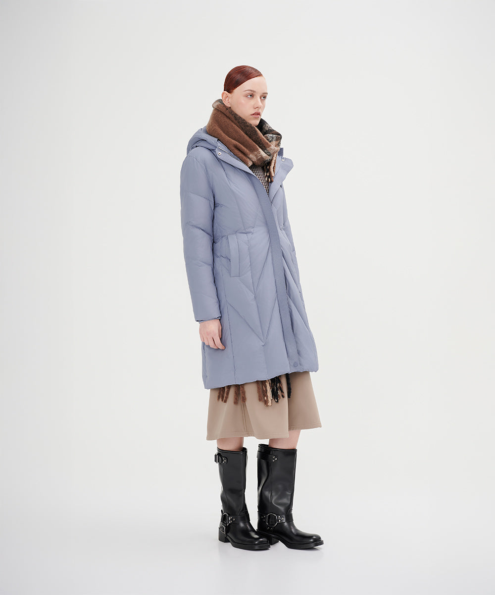 Belted Chevron Quilted Down Jacket