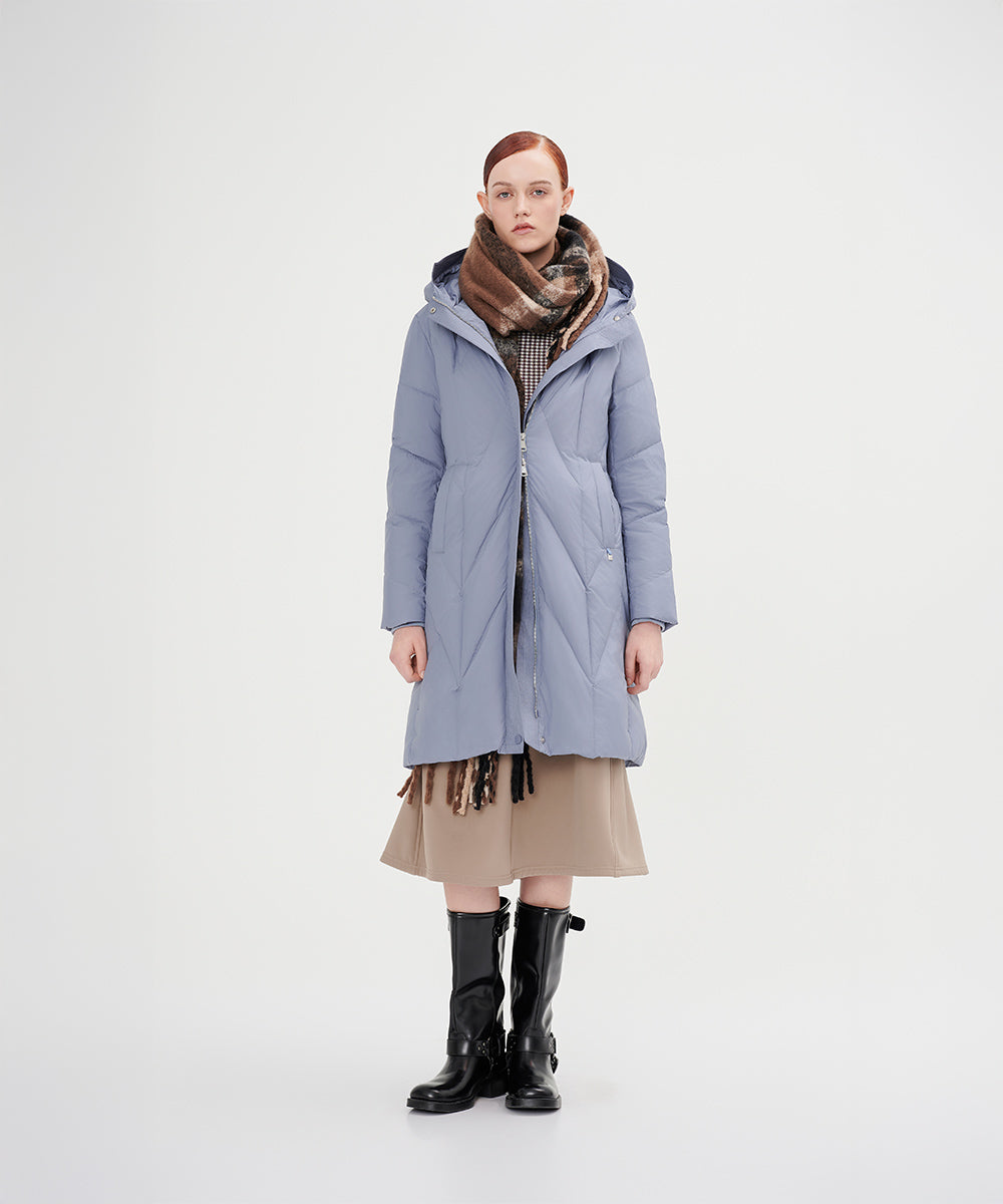 Belted Chevron Quilted Down Jacket