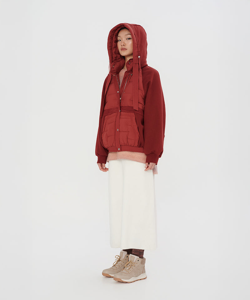 DUAL TEXTURE DOLMAN SLEEVE DOWN JACKET