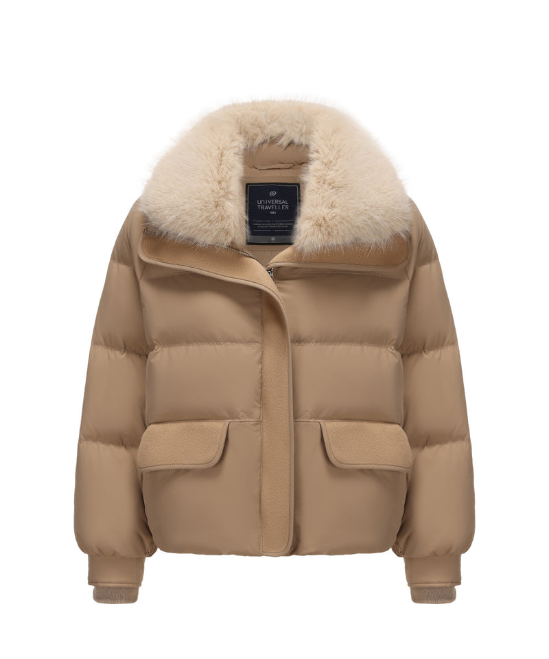 DETACHABLE FUR COLLAR PUFFER DOWN JACKET