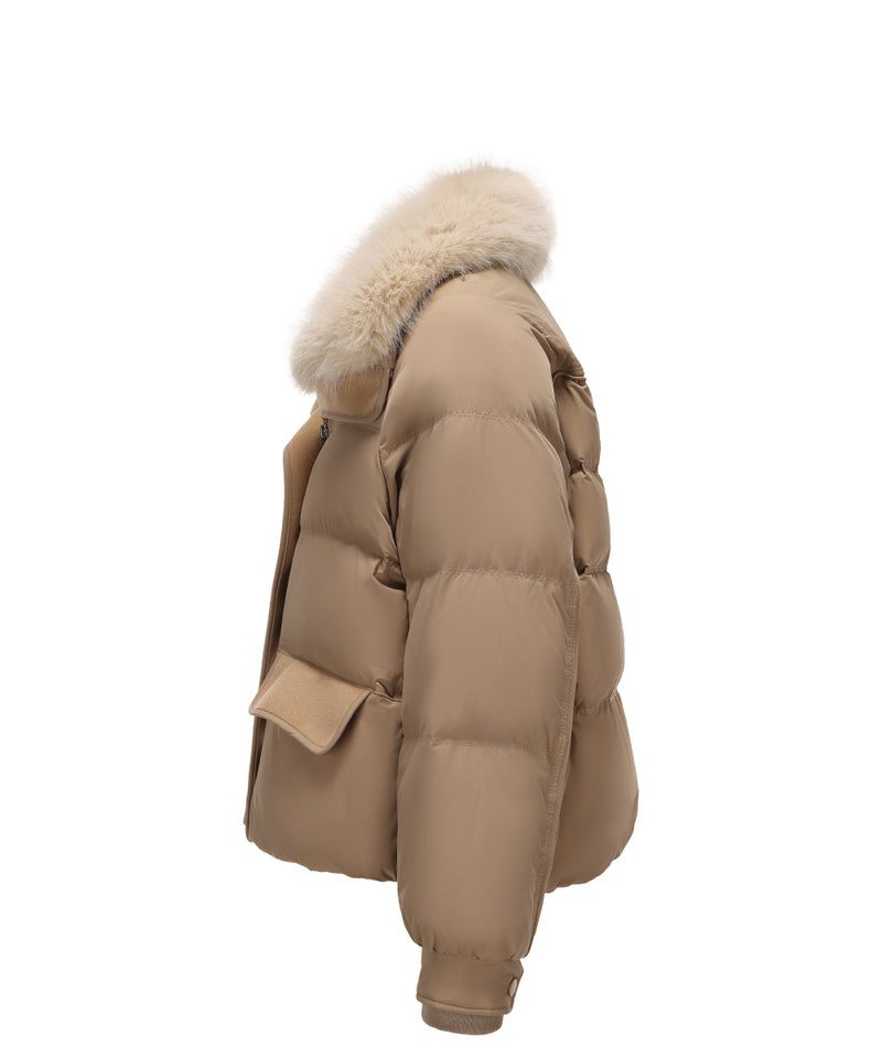 DETACHABLE FUR COLLAR PUFFER DOWN JACKET