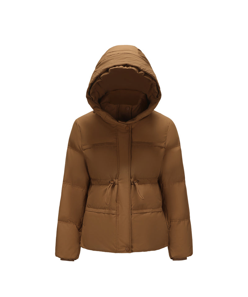 DETACHABLE PLUSH FAUX FUR-TRIMMED HOOD DOWN JACKET