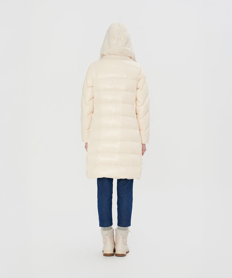 ELEGANT CREAM BELTED DOWN COAT