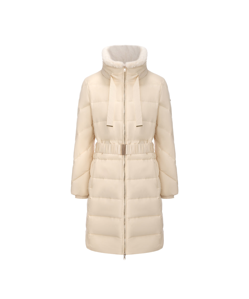 ELEGANT CREAM BELTED DOWN COAT