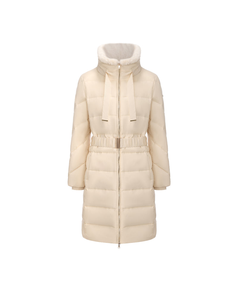 ELEGANT CREAM BELTED DOWN COAT