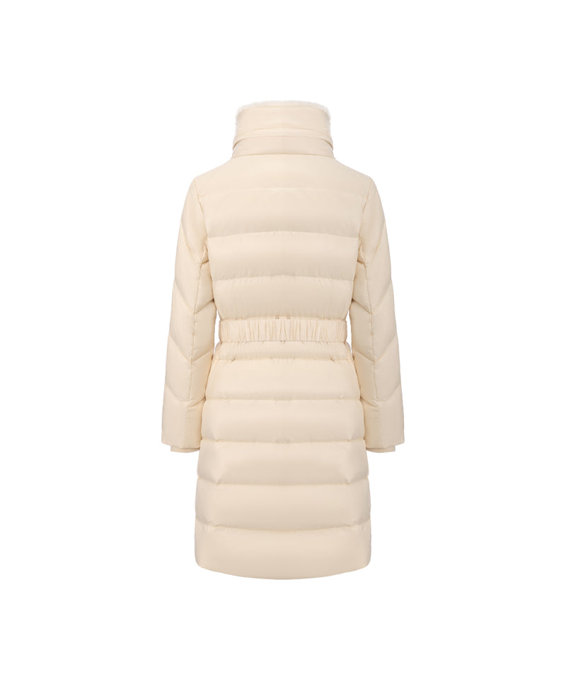 ELEGANT CREAM BELTED DOWN COAT