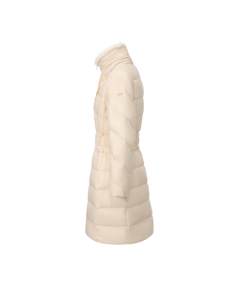 ELEGANT CREAM BELTED DOWN COAT