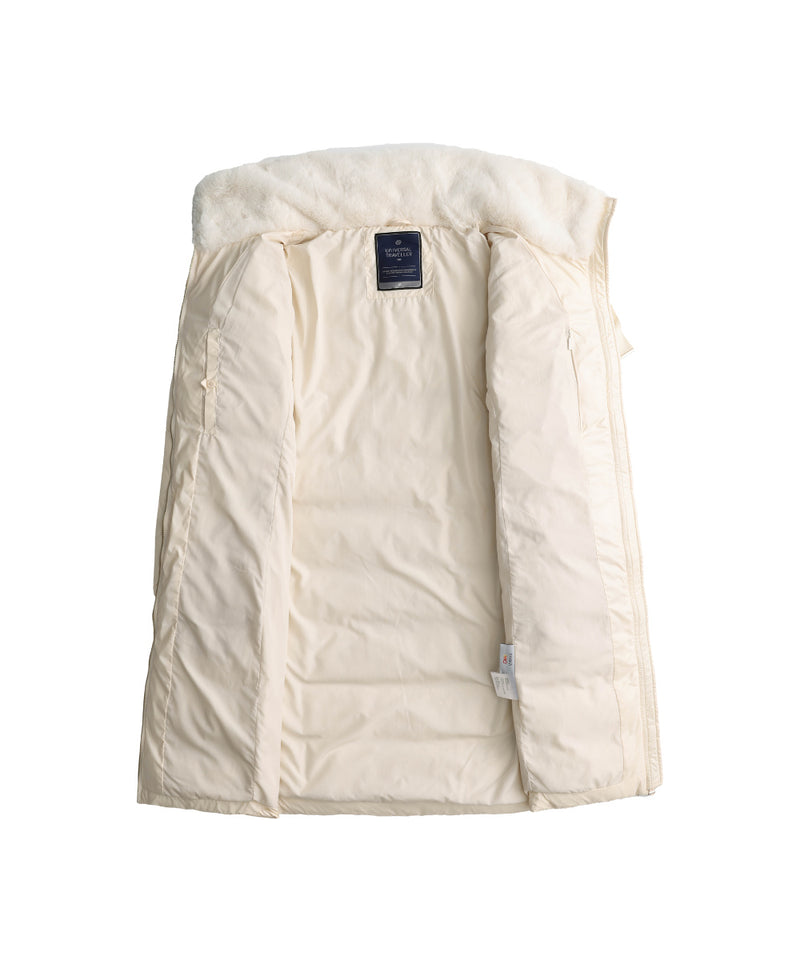 ELEGANT CREAM BELTED DOWN COAT