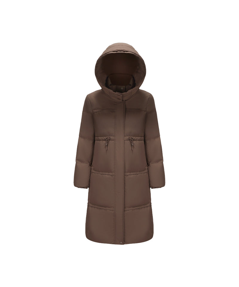 PLUSH FAUX FUR-TRIMMED HOOD MID-LENGTH DOWN JACKET