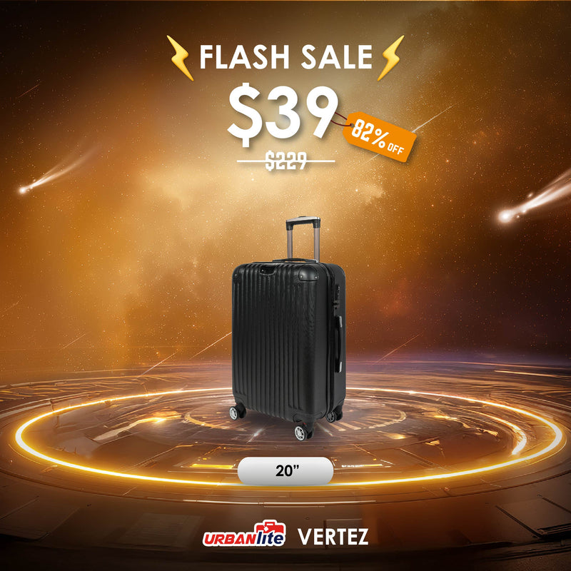 6th Sep : 10pm - 12am  Shocking Sale $39 URBANlite  Vertez 20" |360° 8-Wheel Spinner | TSA Lock I Expandable |Corner Guard Hard Case Luggage
