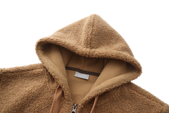 Hoodie Sherpa Fleece Jacket - LIGHT BROWN
