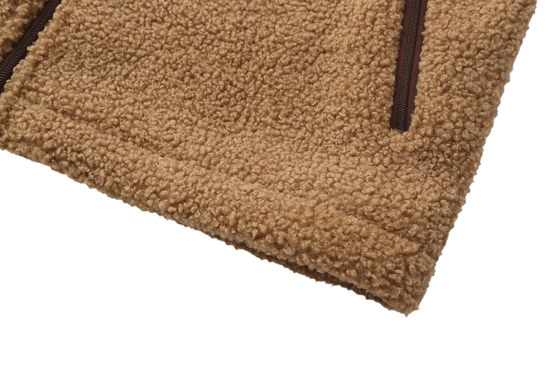 Hoodie Sherpa Fleece Jacket - LIGHT BROWN