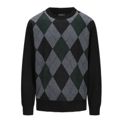 Crew Neck Argyle Pattern Knitted Sweater