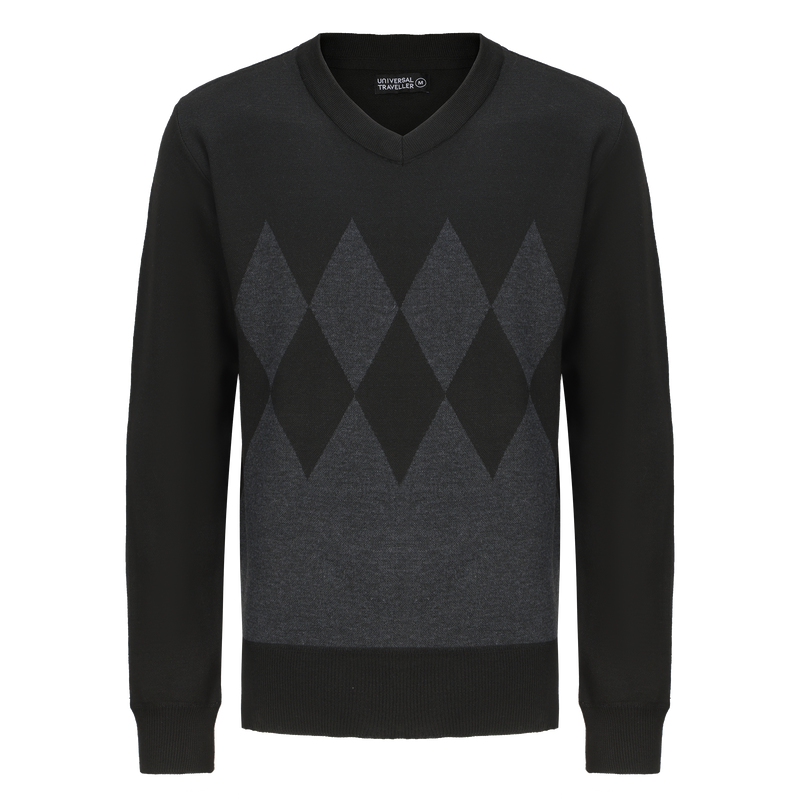 V-Neck Argyle Pattern Knitted Sweater
