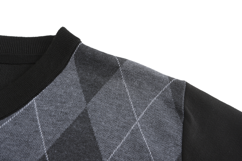 V-Neck Argyle Pattern Knitted Sweater