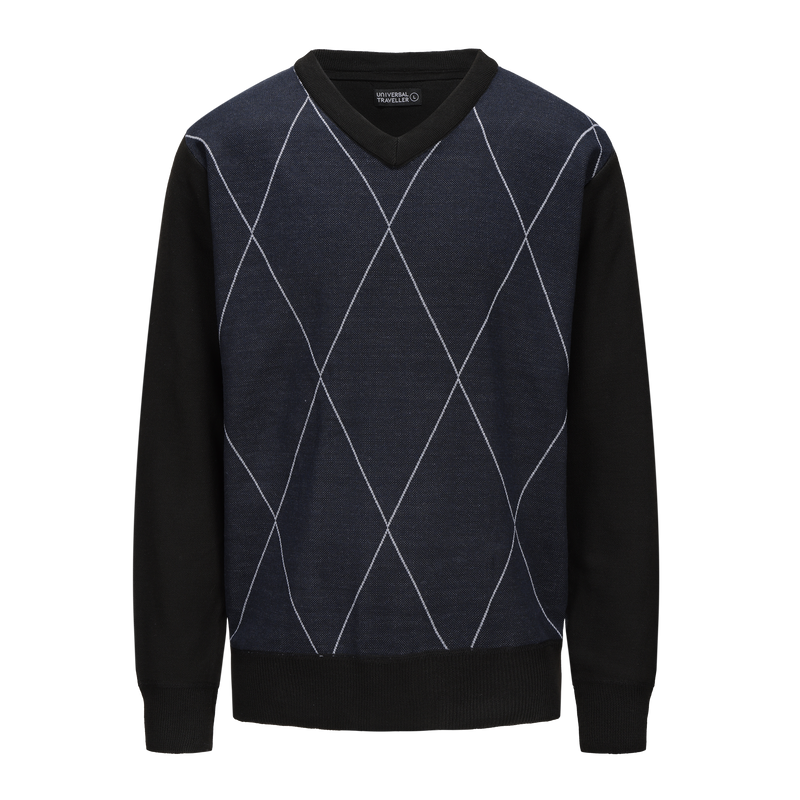 V-Neck Argyle Pattern Knitted Sweater