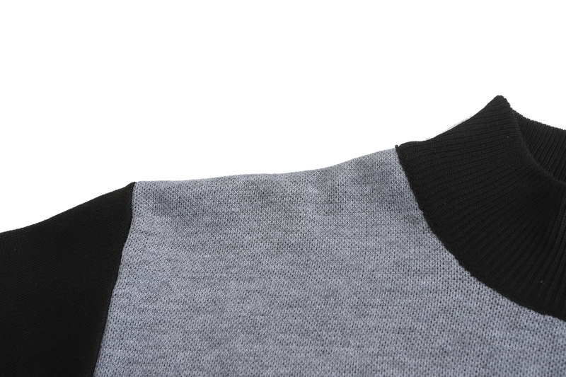 Henley Mock Neck Herringbone Pattern Knitted Sweater