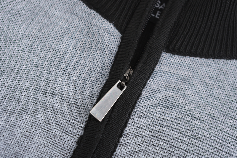 Henley Mock Neck Herringbone Pattern Knitted Sweater