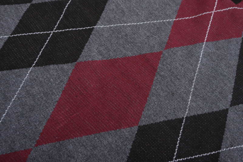 Henley Mock Neck Argyle Pattern Knitted Sweater