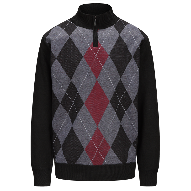 Henley Mock Neck Argyle Pattern Knitted Sweater