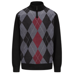 Henley Mock Neck Argyle Pattern Knitted Sweater