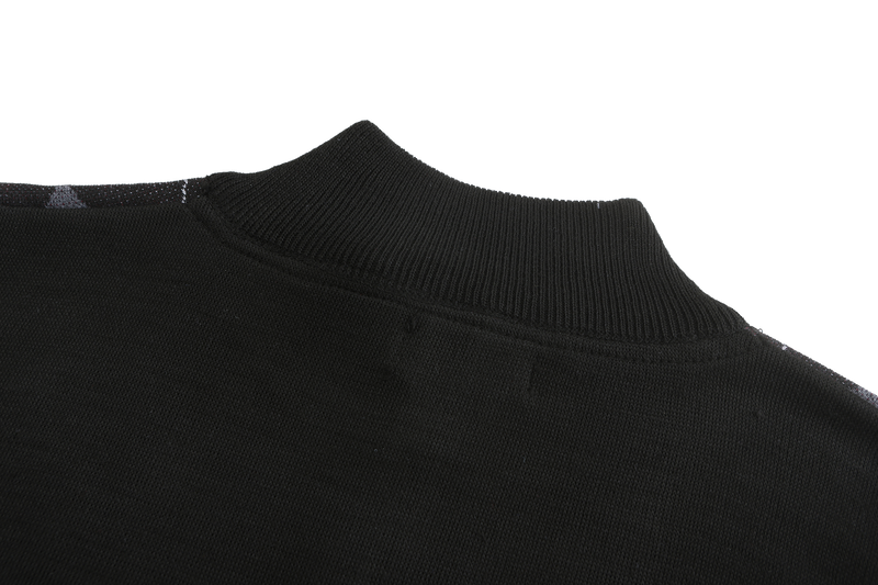Henley Mock Neck Argyle Pattern Knitted Sweater