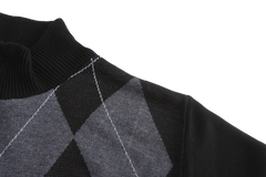 Henley Mock Neck Argyle Pattern Knitted Sweater