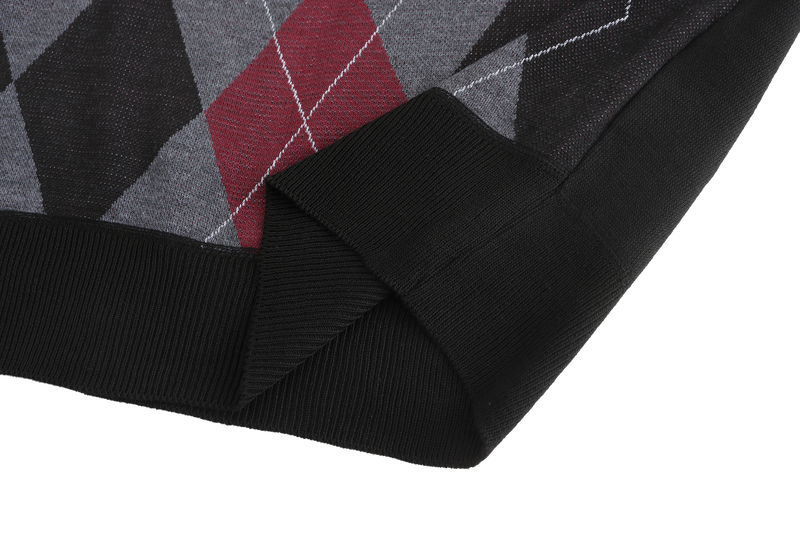 Henley Mock Neck Argyle Pattern Knitted Sweater