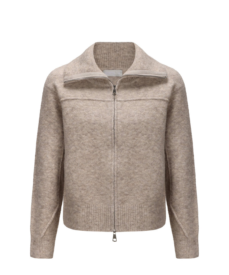 WOMEN MOCK NECK ZIPPED KNITTED CARDIGAN