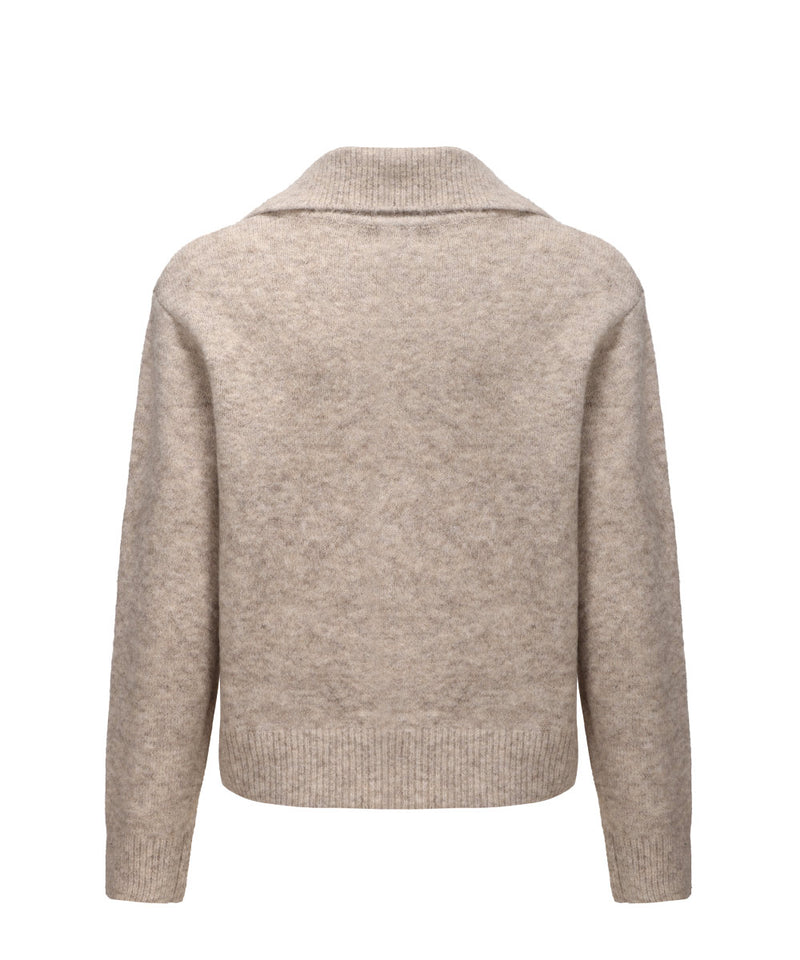 WOMEN MOCK NECK ZIPPED KNITTED CARDIGAN