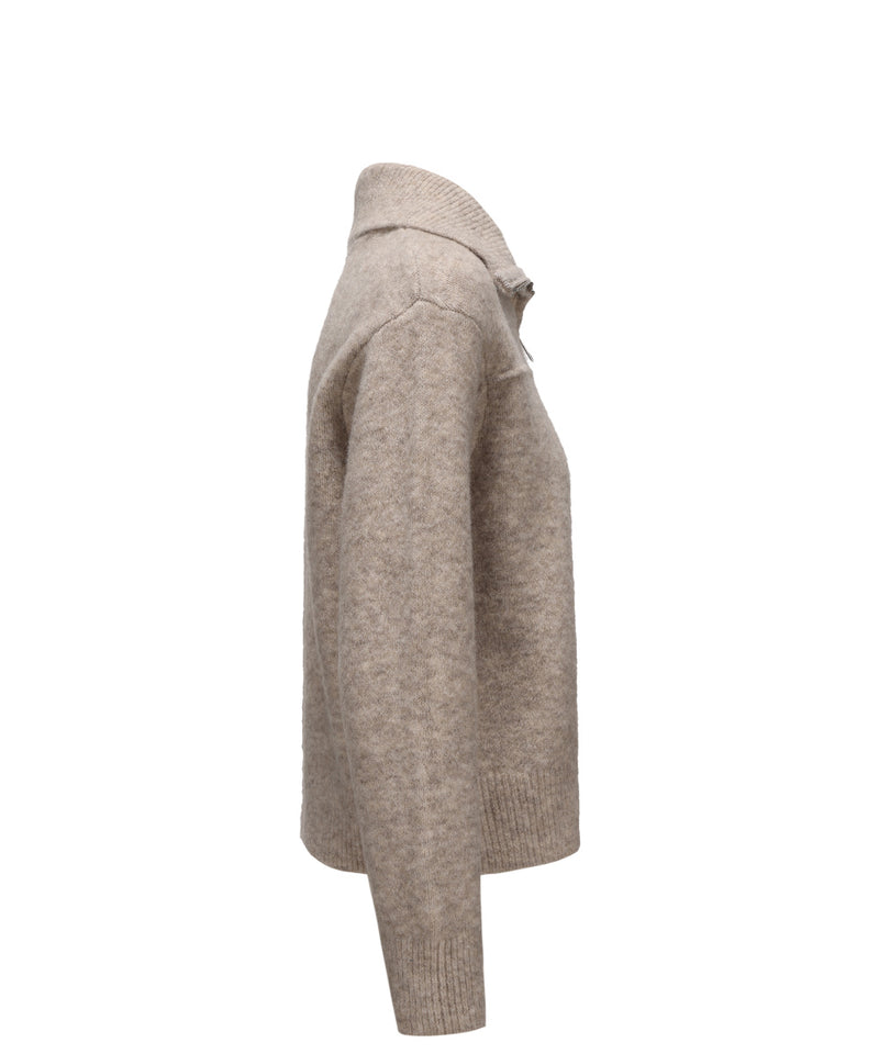 WOMEN MOCK NECK ZIPPED KNITTED CARDIGAN