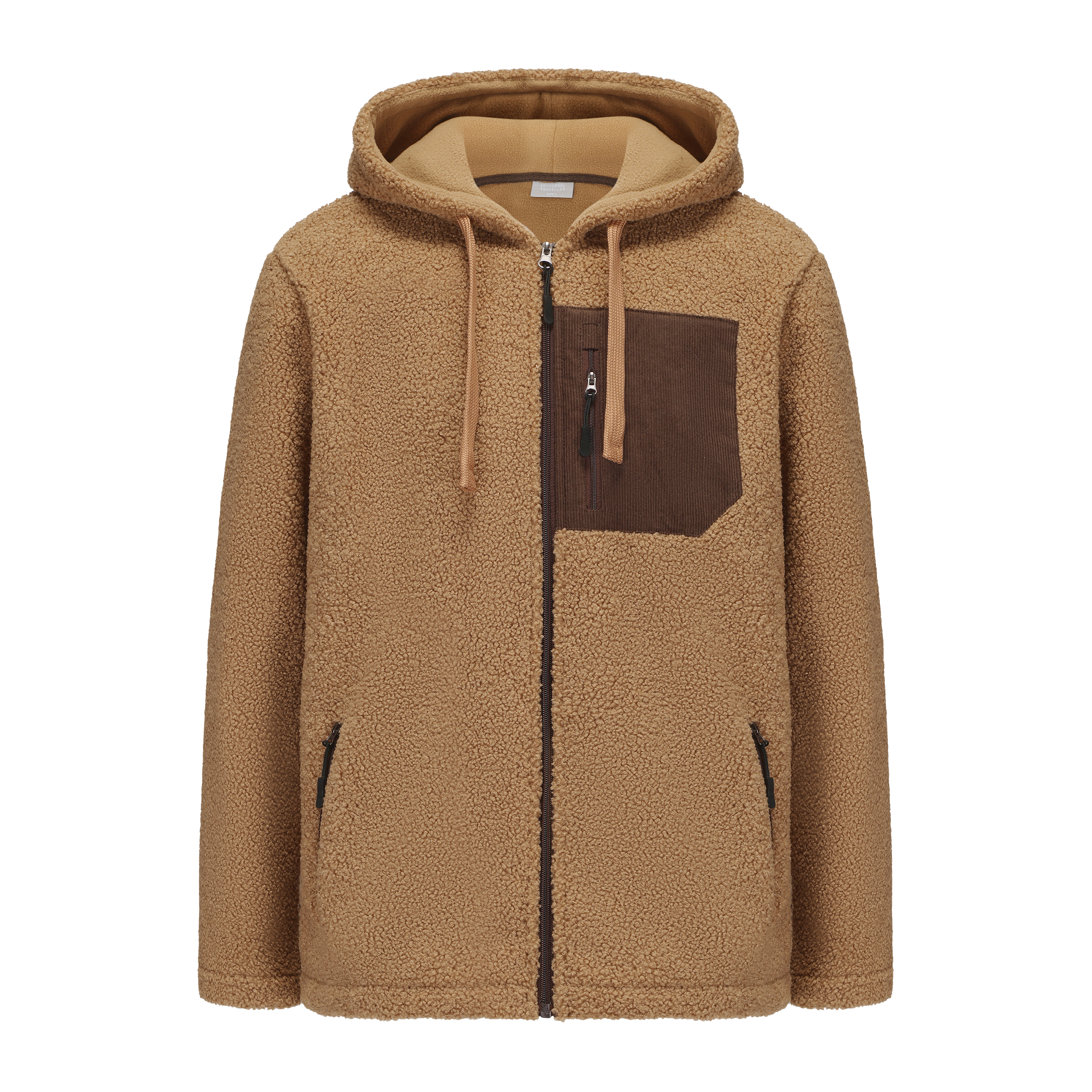 Hoodie Sherpa Fleece Jacket LIGHT BROWN Universal Traveller SG