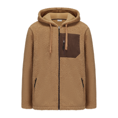 Hoodie Sherpa Fleece Jacket - LIGHT BROWN