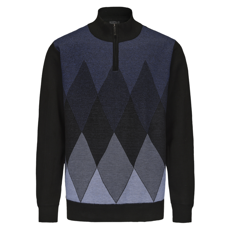 Henley Mock Neck Argyle Knitted Sweater