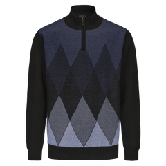 Henley Mock Neck Argyle Knitted Sweater