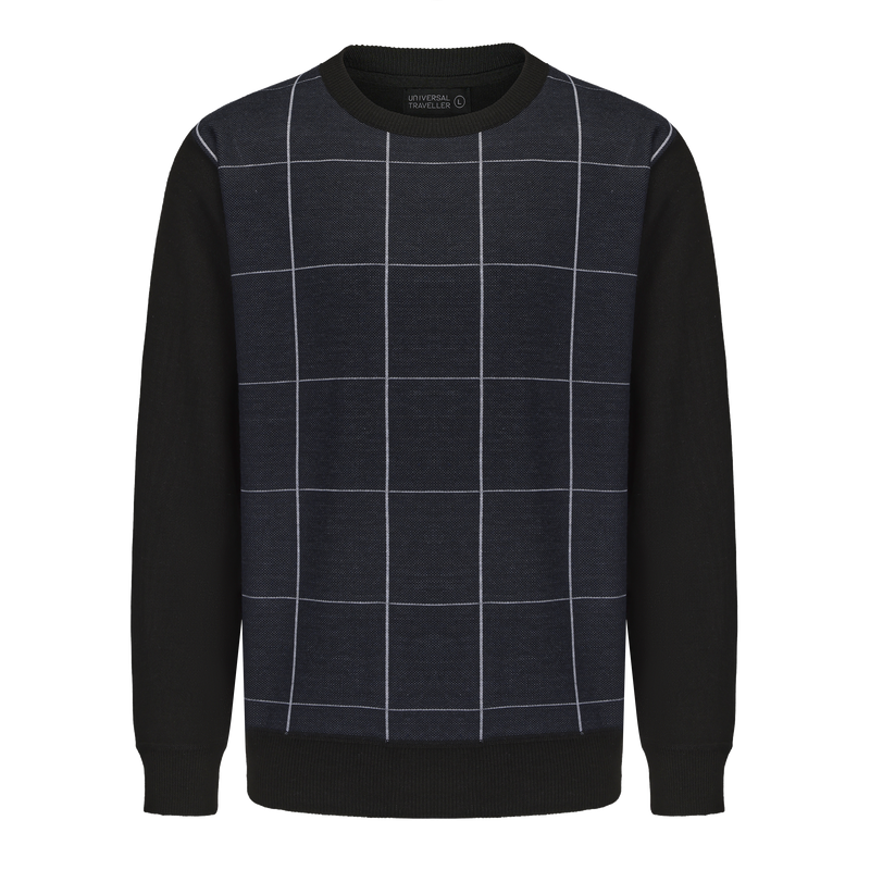 Crew Neck Plaid Line Knitted Sweater