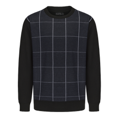 Crew Neck Plaid Line Knitted Sweater