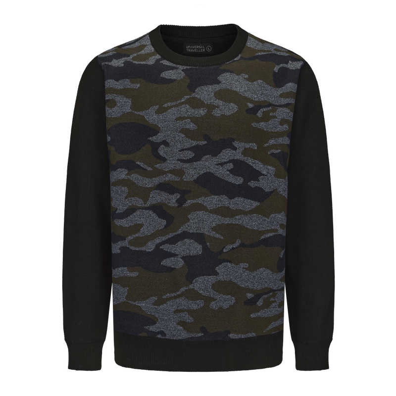 Crew Neck Camouflage Knitted Sweater