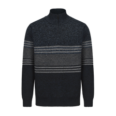 Henley Mock Neck Striped Knitted Sweater